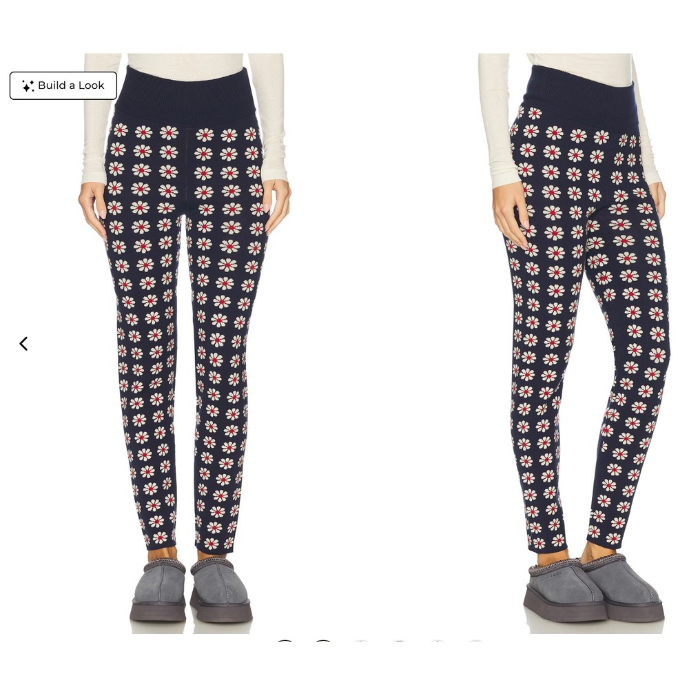NWT The Great Merino Legging Large Blue Frosted Daisy Floral Knit Pant $195